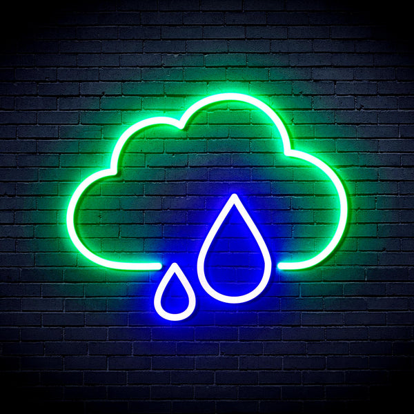 advpro-cloud-and-rain-droplet-ultra-bright-led-neon-sign-fnu0011 - Green & Blue