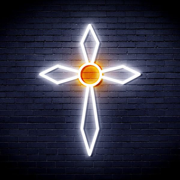 advpro-holy-cross-ultra-bright-led-neon-sign-fnu0060 - White & Orange