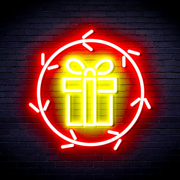 advpro-christmas-present-in-holly-wreath-ultra-bright-led-neon-sign-fnu0099 - Red & Yellow