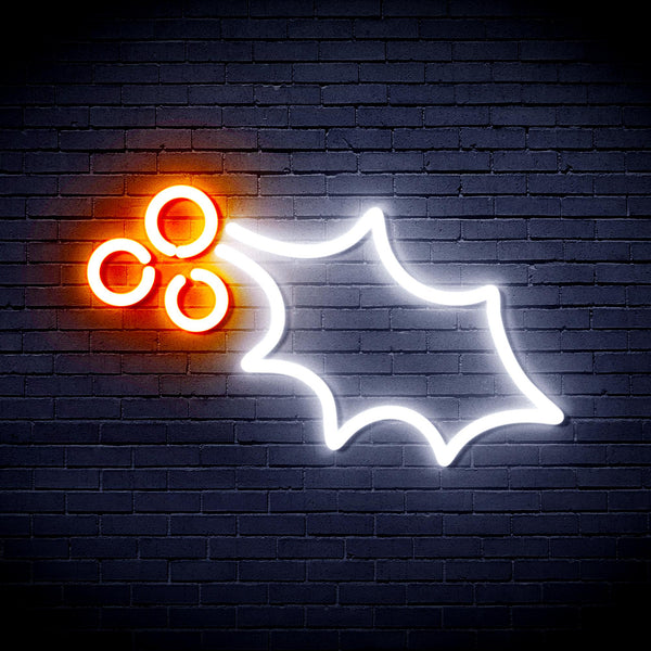 advpro-christmas-holly-leaf-and-berry-ultra-bright-led-neon-sign-fnu0137 - White & Orange