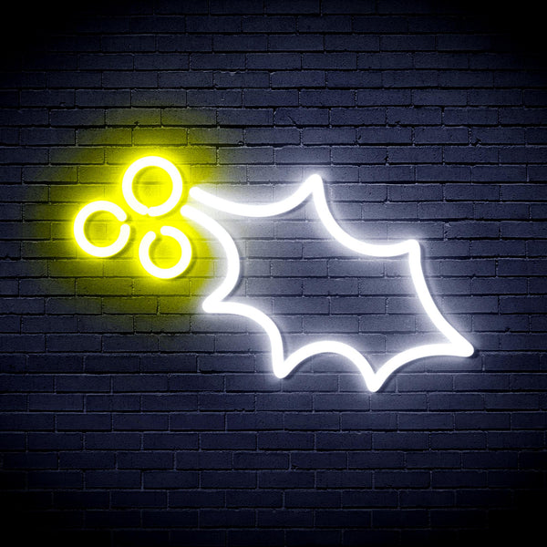 advpro-christmas-holly-leaf-and-berry-ultra-bright-led-neon-sign-fnu0137 - White & Yellow