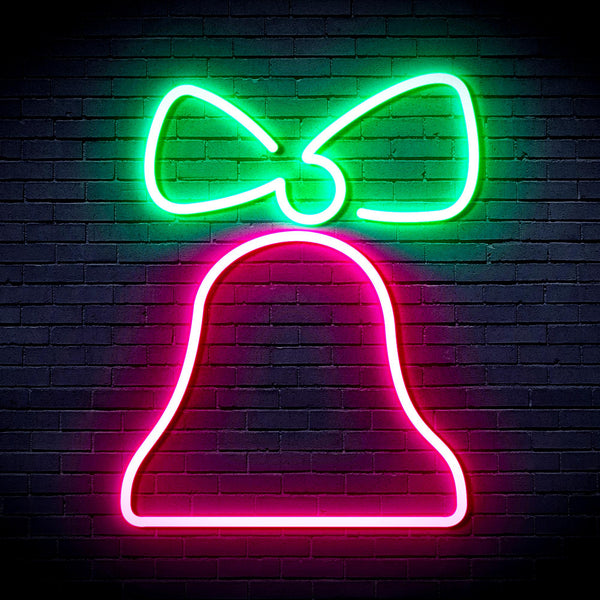 advpro-christmas-bell-with-ribbon-ultra-bright-led-neon-sign-fnu0147 - Green & Pink