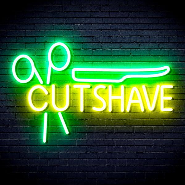 advpro-cut-shave-with-scissors-and-shaver-ultra-bright-led-neon-sign-fnu0284 - Green & Yellow