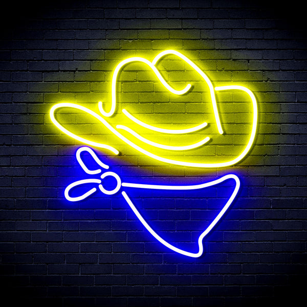 advpro-cowboy-hat-ultra-bright-led-neon-sign-fnu0303 - Blue & Yellow