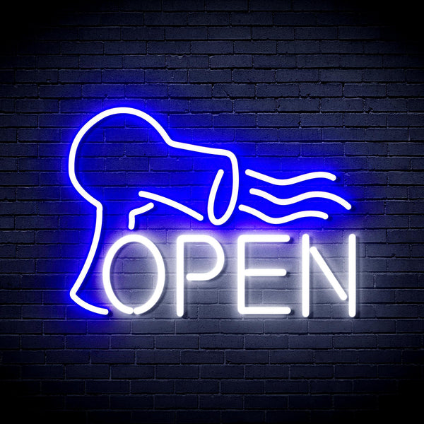 ADVPRO Barber OPEN with Hair Dryer Ultra-Bright LED Neon Sign fnu0296 - White & Blue