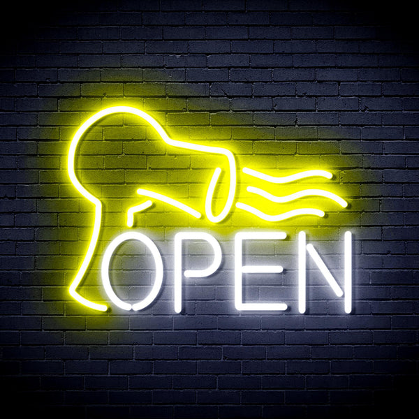 ADVPRO Barber OPEN with Hair Dryer Ultra-Bright LED Neon Sign fnu0296 - White & Yellow