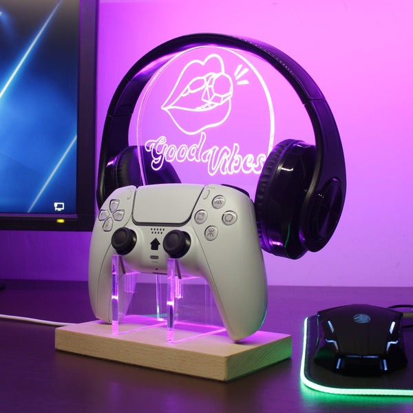 ADVPRO Good Vibes - Mouth with Diamond Gamer LED neon stand hgA-j0019 - Purple