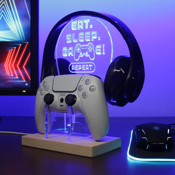 ADVPRO Eat Sleep Game Repeat Gamer LED neon stand hgA-j0032 - Blue