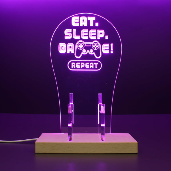 ADVPRO Eat Sleep Game Repeat Gamer LED neon stand hgA-j0032 - Purple