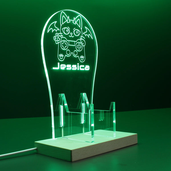 ADVPRO Cutie devil cat playing game Personalized Gamer LED neon stand hgA-p0068-tm - Green