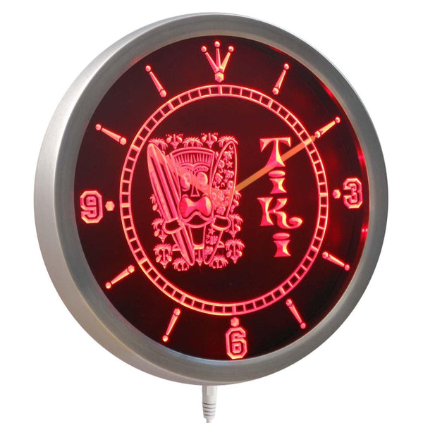 ADVPRO Tiki Bar Surfer Mask Beer Neon Sign LED Wall Clock nc0348 - Red