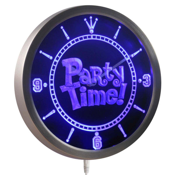 ADVPRO Party Time Happy Hour Bar Beer Room Neon Sign LED Wall Clock nc0361 - Blue