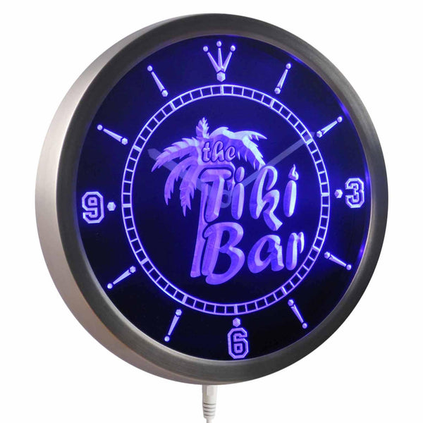 ADVPRO The Tiki Bar Palm Tree Beer Neon Sign LED Wall Clock nc0385 - Blue