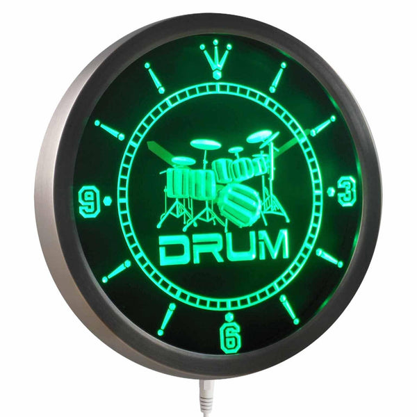 ADVPRO Band Room Drum Rock n Roll Music Neon Sign LED Wall Clock nc0406 - Green