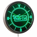 ADVPRO Hair Cut Scissor Barber Open Neon Sign LED Wall Clock nc0416 - Green