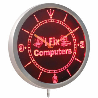 ADVPRO I Fix Computer Repair Gift Neon Sign LED Wall Clock nc0426 - Red
