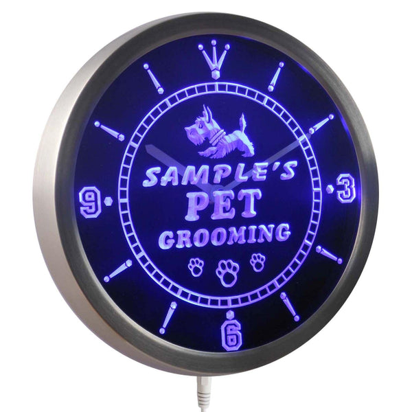 ADVPRO Name Personalized Custom Pet Grooming Paw Print Bar Neon Sign LED Wall Clock ncqq-tm - Blue