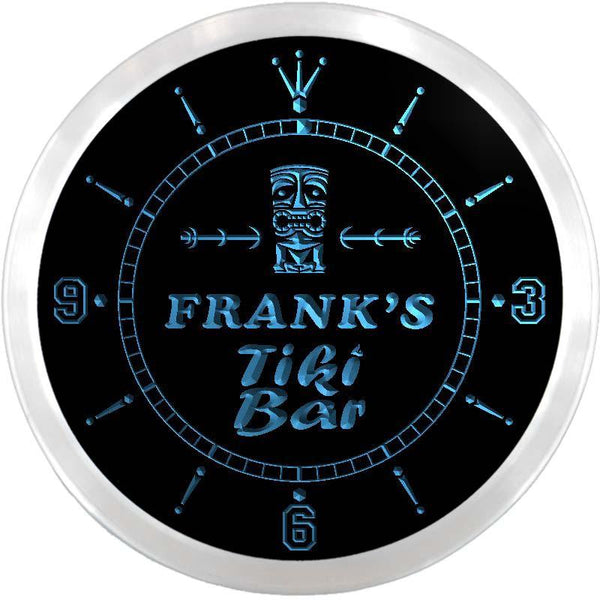 ADVPRO Frank's Tiki Bar Custom Name Neon Sign Clock ncx0031-tm - Blue