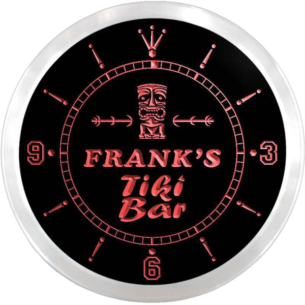 ADVPRO Frank's Tiki Bar Custom Name Neon Sign Clock ncx0031-tm - Red