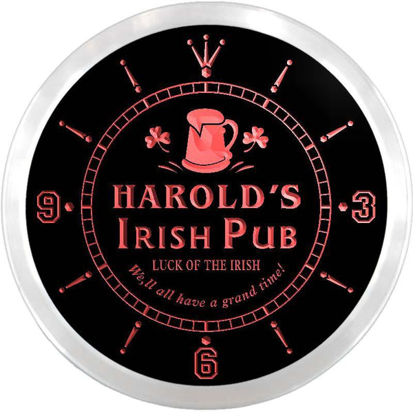 ADVPRO Harold's Irish Pub Custom Name Neon Sign Clock ncx0044-tm - Red