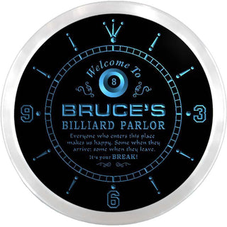 ADVPRO Bruce's Billiard Parlor Custom Name Neon Sign Clock ncx0067-tm - Blue
