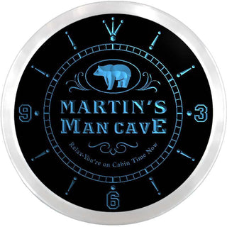 ADVPRO Martin's Man Cave Bear Custom Name Neon Sign Clock ncx0085-tm - Blue