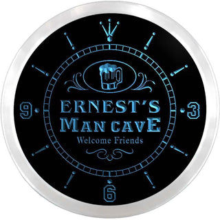 ADVPRO Ernest's Man Cave Bar Beer Mug Custom Name Neon Sign Clock ncx0086-tm - Blue