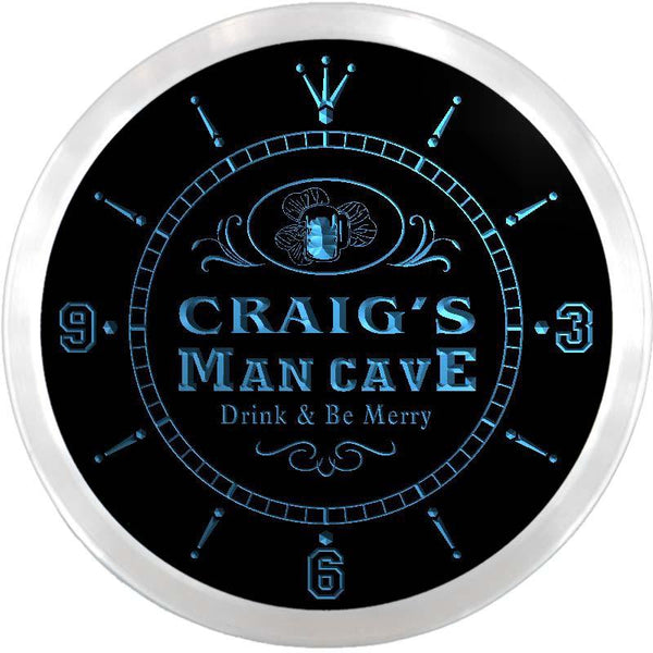 ADVPRO Craig's Man Cave Irish Pub Custom Name Neon Sign Clock ncx0090-tm - Blue