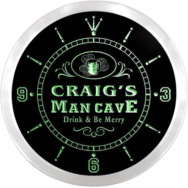 ADVPRO Craig's Man Cave Irish Pub Custom Name Neon Sign Clock ncx0090-tm - Green