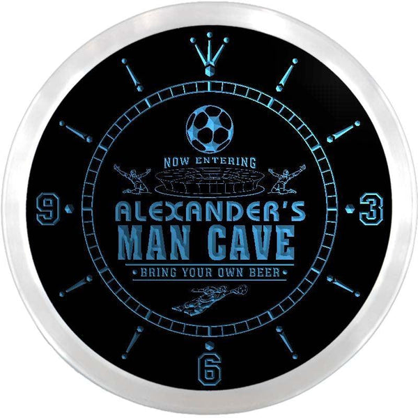 ADVPRO Alexander's Man Cave Soccer Bar Custom Name Neon Sign Clock ncx0141-tm - Blue