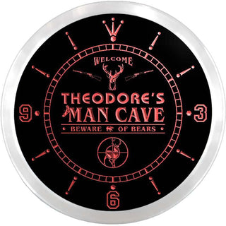 ADVPRO Theodore's Man Cave Hunting Lodge Custom Name Neon Sign Clock ncx0149-tm - Red