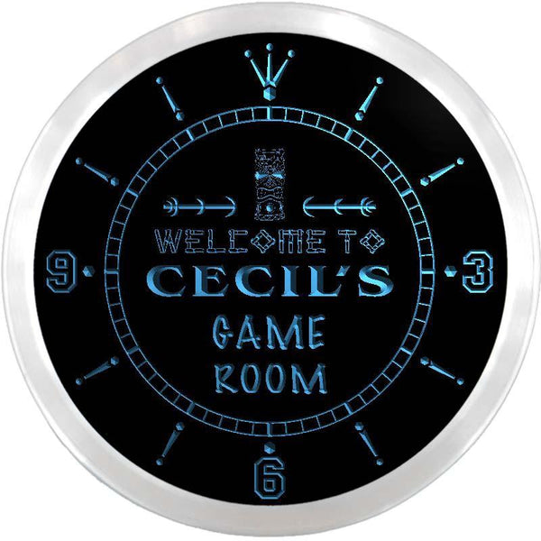 ADVPRO Cecil's Tiki Bar Game Room Bar Custom Name Neon Sign Clock ncx0213-tm - Blue
