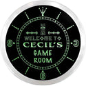 ADVPRO Cecil's Tiki Bar Game Room Bar Custom Name Neon Sign Clock ncx0213-tm - Green