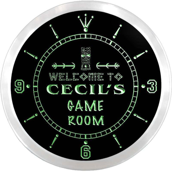 ADVPRO Cecil's Tiki Bar Game Room Bar Custom Name Neon Sign Clock ncx0213-tm - Green