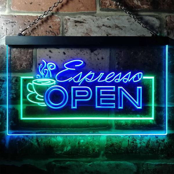 ADVPRO Espresso Coffee Shop Open Dual Color LED Neon Sign st6-i0020 - Green & Blue
