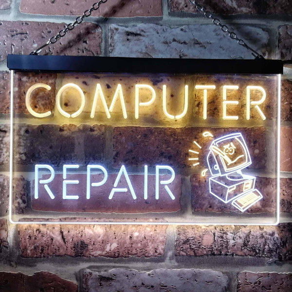 ADVPRO Computer Repair Shop Dual Color LED Neon Sign st6-i0081 - White & Yellow