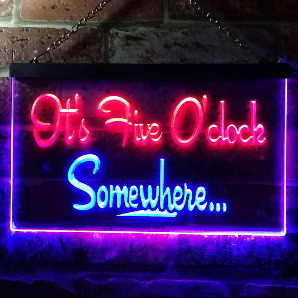 ADVPRO It's Five O'clock Somewhere Bar Illuminated Dual Color LED Neon Sign st6-i0574 - Blue & Red