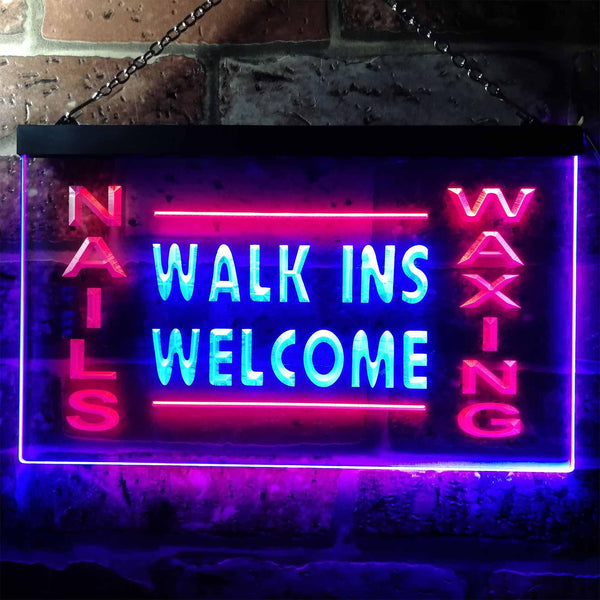 ADVPRO Nails Waxing Walk Ins Welcome Shop Illuminated Dual Color LED Neon Sign st6-i0632 - Blue & Red