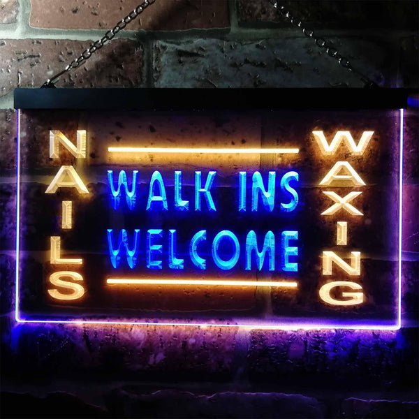 ADVPRO Nails Waxing Walk Ins Welcome Shop Illuminated Dual Color LED Neon Sign st6-i0632 - Blue & Yellow
