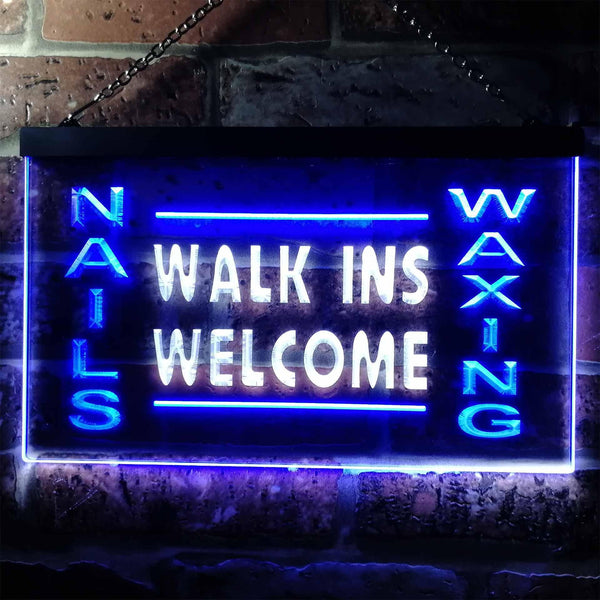 ADVPRO Nails Waxing Walk Ins Welcome Shop Illuminated Dual Color LED Neon Sign st6-i0632 - White & Blue