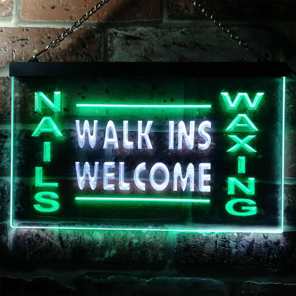 ADVPRO Nails Waxing Walk Ins Welcome Shop Illuminated Dual Color LED Neon Sign st6-i0632 - White & Green