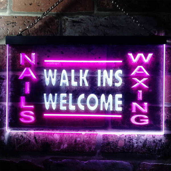ADVPRO Nails Waxing Walk Ins Welcome Shop Illuminated Dual Color LED Neon Sign st6-i0632 - White & Purple