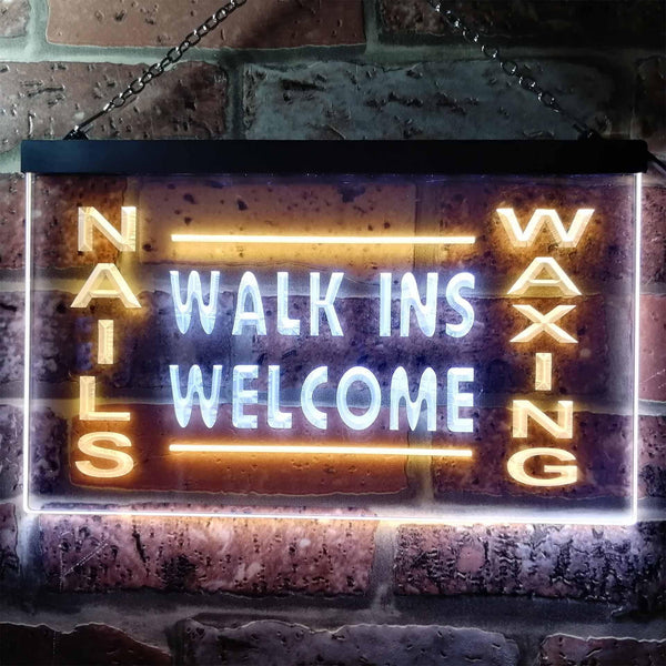 ADVPRO Nails Waxing Walk Ins Welcome Shop Illuminated Dual Color LED Neon Sign st6-i0632 - White & Yellow