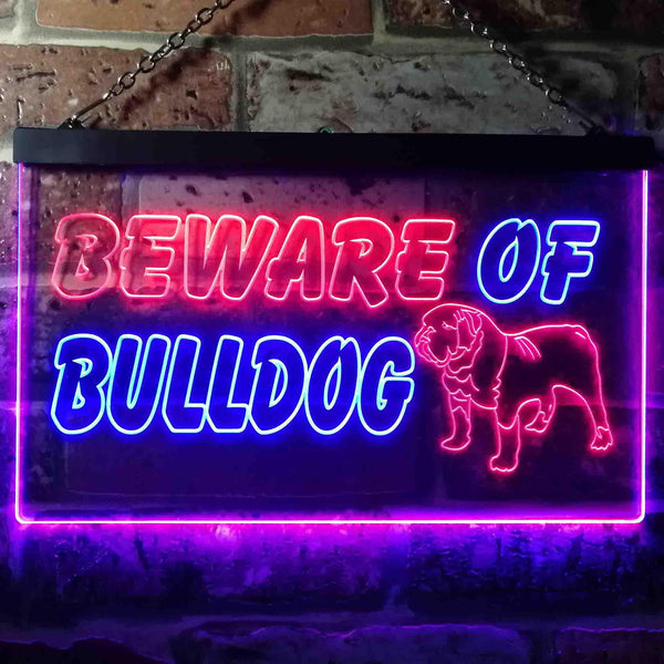 ADVPRO Beware of Bulldog Illuminated Dual Color LED Neon Sign st6-i0837 - Blue & Red