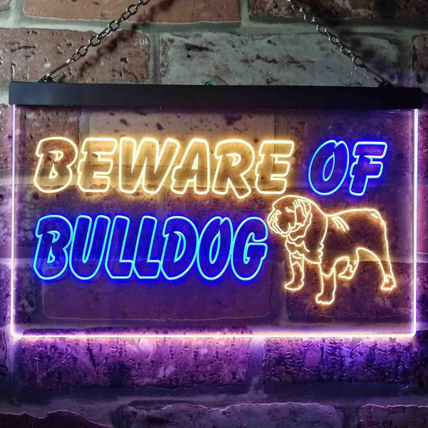 ADVPRO Beware of Bulldog Illuminated Dual Color LED Neon Sign st6-i0837 - Blue & Yellow