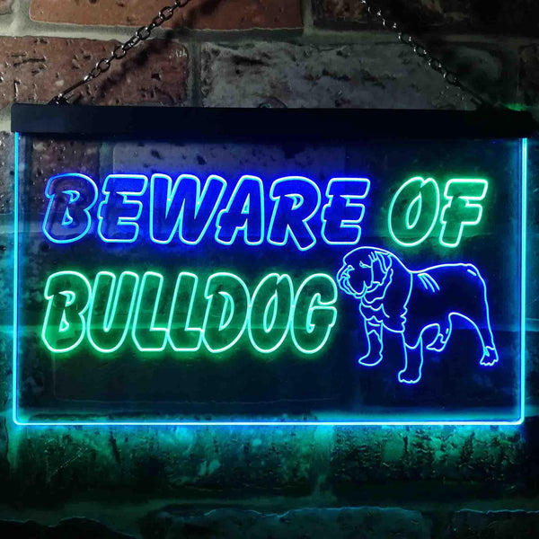 ADVPRO Beware of Bulldog Illuminated Dual Color LED Neon Sign st6-i0837 - Green & Blue
