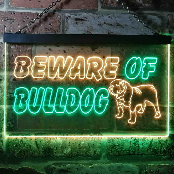ADVPRO Beware of Bulldog Illuminated Dual Color LED Neon Sign st6-i0837 - Green & Yellow