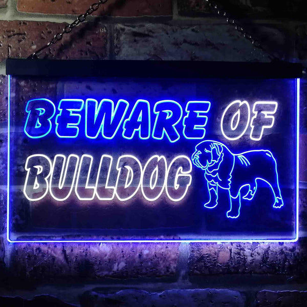 ADVPRO Beware of Bulldog Illuminated Dual Color LED Neon Sign st6-i0837 - White & Blue