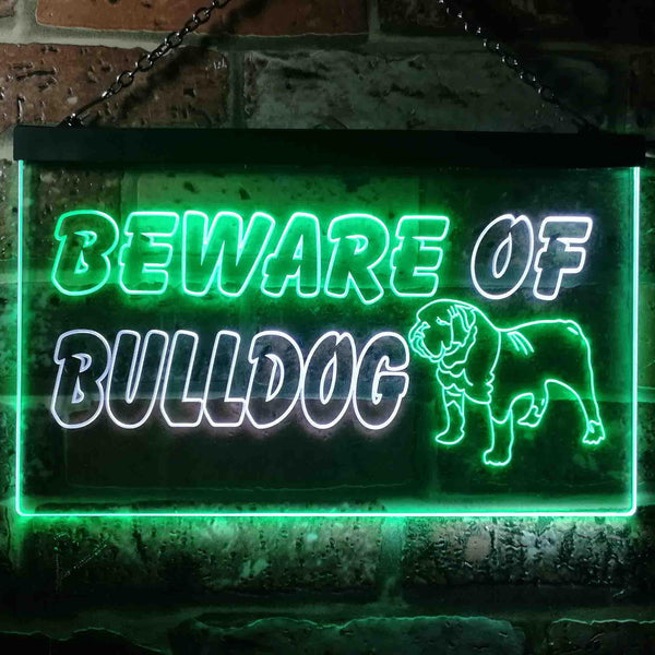 ADVPRO Beware of Bulldog Illuminated Dual Color LED Neon Sign st6-i0837 - White & Green