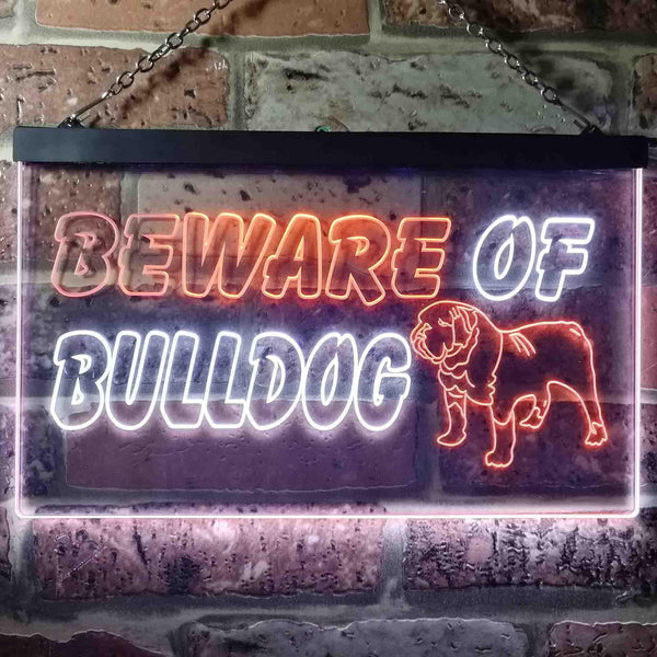 ADVPRO Beware of Bulldog Illuminated Dual Color LED Neon Sign st6-i0837 - White & Orange